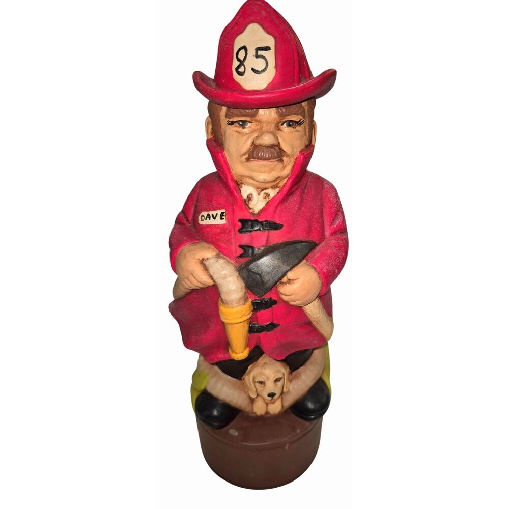 Vintage Alberta Fireman Decanter Bottle Stopper Red Coat Hose Ceramic